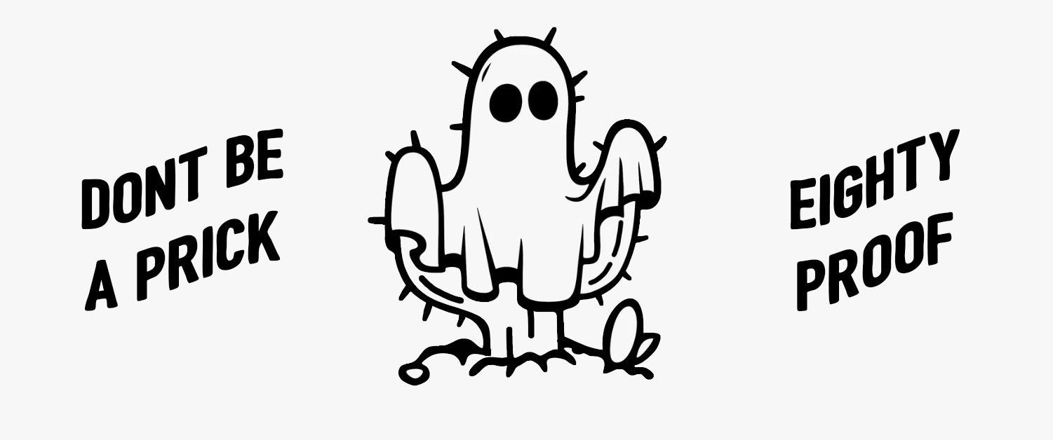 Cactus illustration with Eighty Proof branding